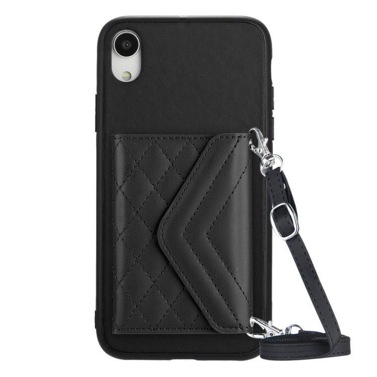 Capa de telemóvel com bolsa para cartões de textura rombica RFID com cordão longo, para iPhone 12 mini, para iPhone 11 Pro Max, para iPhone 11, para iPhone 11 Pro, para iPhone XS / X, para iPhone XR, para iPhone XS Max, para iPhone 8 Plus / 7 Plus