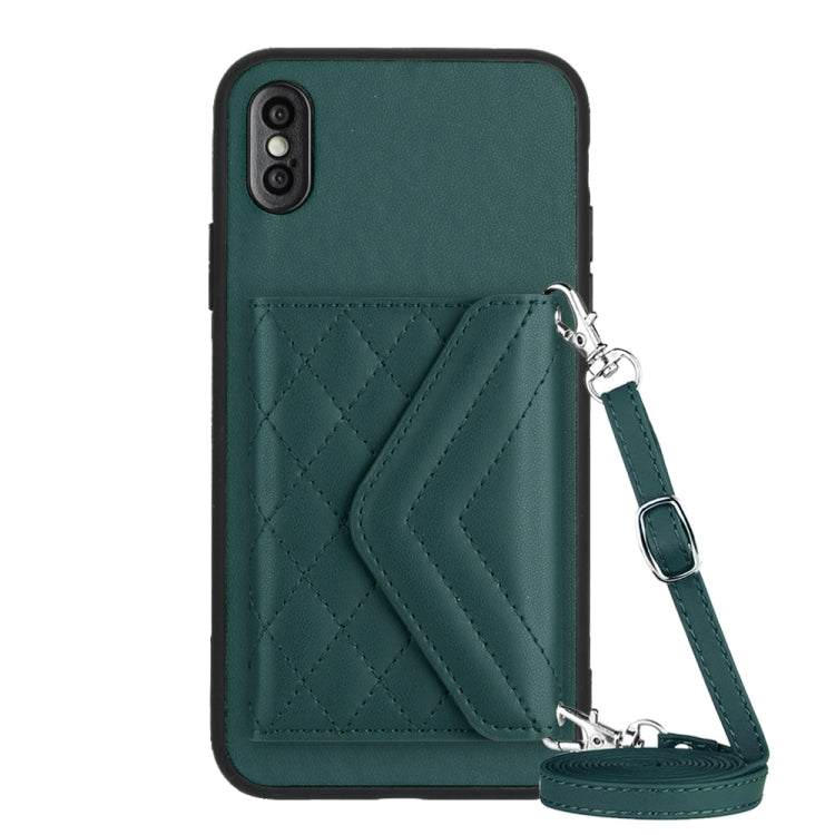 Capa de telemóvel com bolsa para cartões de textura rombica RFID com cordão longo, para iPhone 12 mini, para iPhone 11 Pro Max, para iPhone 11, para iPhone 11 Pro, para iPhone XS / X, para iPhone XR, para iPhone XS Max, para iPhone 8 Plus / 7 Plus