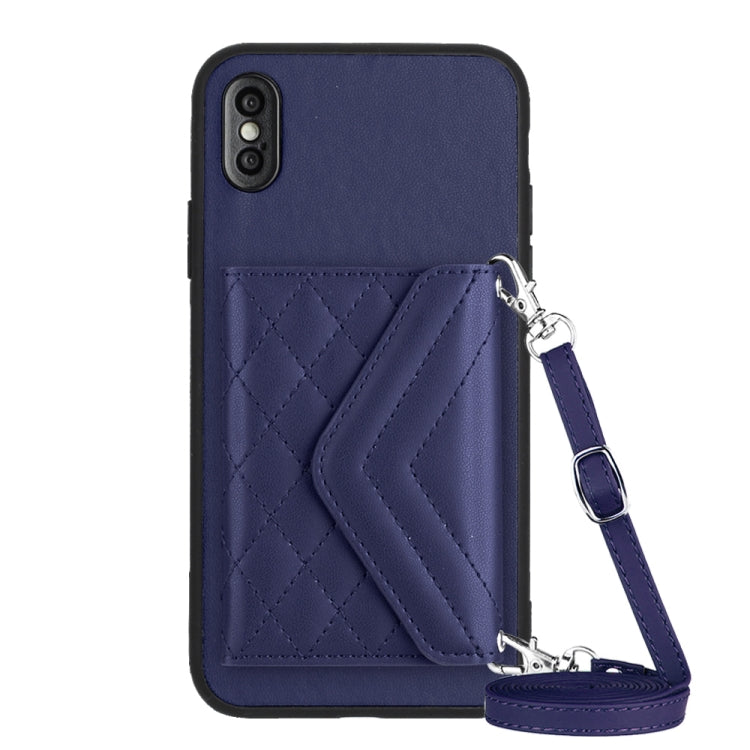 Capa de telemóvel com bolsa para cartões de textura rombica RFID com cordão longo, para iPhone 12 mini, para iPhone 11 Pro Max, para iPhone 11, para iPhone 11 Pro, para iPhone XS / X, para iPhone XR, para iPhone XS Max, para iPhone 8 Plus / 7 Plus