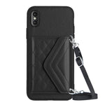 Capa de telemóvel com bolsa para cartões de textura rombica RFID com cordão longo, para iPhone 12 mini, para iPhone 11 Pro Max, para iPhone 11, para iPhone 11 Pro, para iPhone XS / X, para iPhone XR, para iPhone XS Max, para iPhone 8 Plus / 7 Plus