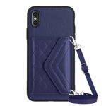 Capa de telemóvel com bolsa para cartões de textura rombica RFID com cordão longo, para iPhone 12 mini, para iPhone 11 Pro Max, para iPhone 11, para iPhone 11 Pro, para iPhone XS / X, para iPhone XR, para iPhone XS Max, para iPhone 8 Plus / 7 Plus