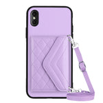 Capa de telemóvel com bolsa para cartões de textura rombica RFID com cordão longo, para iPhone 12 mini, para iPhone 11 Pro Max, para iPhone 11, para iPhone 11 Pro, para iPhone XS / X, para iPhone XR, para iPhone XS Max, para iPhone 8 Plus / 7 Plus