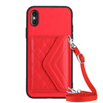 Capa de telemóvel com bolsa para cartões de textura rombica RFID com cordão longo, para iPhone 12 mini, para iPhone 11 Pro Max, para iPhone 11, para iPhone 11 Pro, para iPhone XS / X, para iPhone XR, para iPhone XS Max, para iPhone 8 Plus / 7 Plus