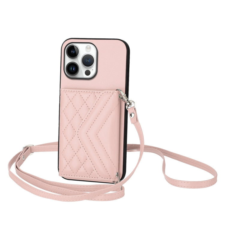 Capa de telemóvel com bolsa para cartões de textura rombica RFID com cordão longo, para iPhone 17 Pro Max, para iPhone 17 Pro, para iPhone 17, para iPhone Air, para iPhone 16 Pro Max, para iPhone 16 Pro, para iPhone 16 Plus, para iPhone 16