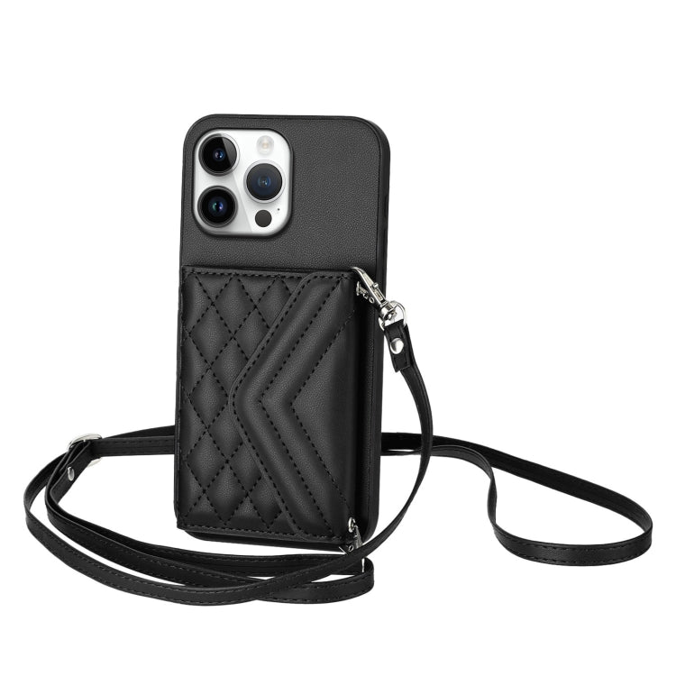 Capa de telemóvel com bolsa para cartões de textura rombica RFID com cordão longo, para iPhone 17 Pro Max, para iPhone 17 Pro, para iPhone 17, para iPhone Air, para iPhone 16 Pro Max, para iPhone 16 Pro, para iPhone 16 Plus, para iPhone 16