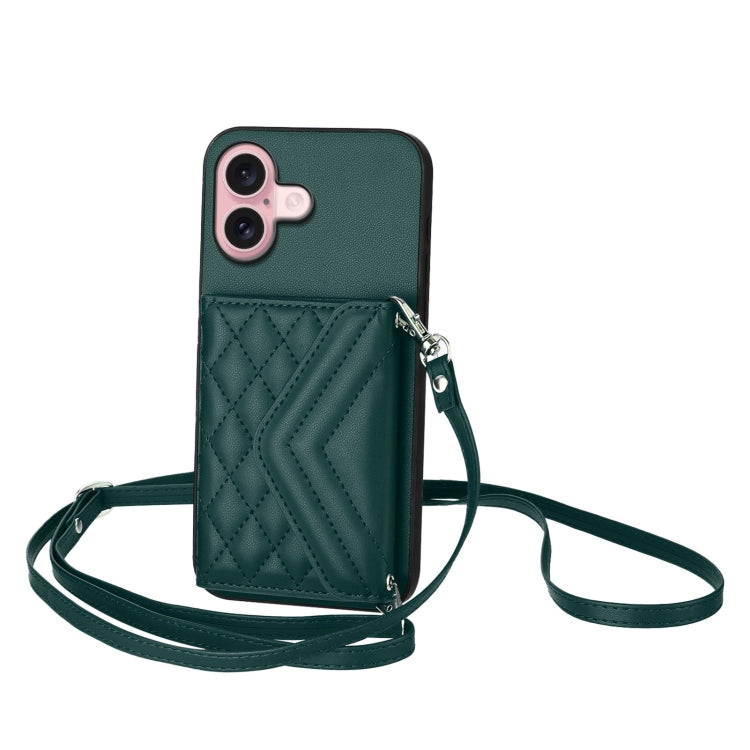 Capa de telemóvel com bolsa para cartões de textura rombica RFID com cordão longo, para iPhone 17 Pro Max, para iPhone 17 Pro, para iPhone 17, para iPhone Air, para iPhone 16 Pro Max, para iPhone 16 Pro, para iPhone 16 Plus, para iPhone 16