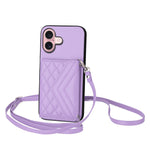 Capa de telemóvel com bolsa para cartões de textura rombica RFID com cordão longo, para iPhone 17 Pro Max, para iPhone 17 Pro, para iPhone 17, para iPhone Air, para iPhone 16 Pro Max, para iPhone 16 Pro, para iPhone 16 Plus, para iPhone 16