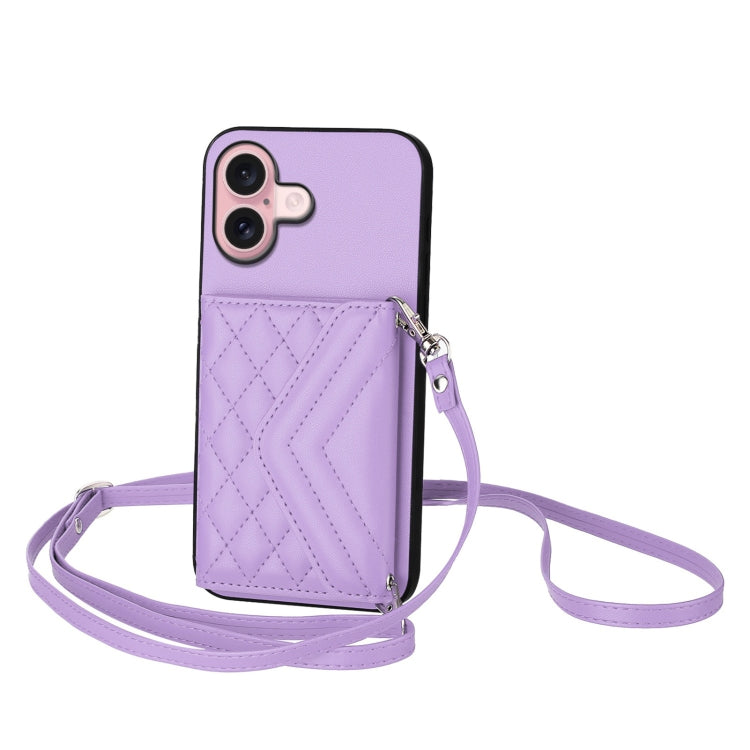 Capa de telemóvel com bolsa para cartões de textura rombica RFID com cordão longo, para iPhone 17 Pro Max, para iPhone 17 Pro, para iPhone 17, para iPhone Air, para iPhone 16 Pro Max, para iPhone 16 Pro, para iPhone 16 Plus, para iPhone 16