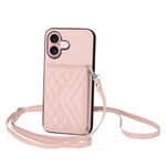 Capa de telemóvel com bolsa para cartões de textura rombica RFID com cordão longo, para iPhone 17 Pro Max, para iPhone 17 Pro, para iPhone 17, para iPhone Air, para iPhone 16 Pro Max, para iPhone 16 Pro, para iPhone 16 Plus, para iPhone 16