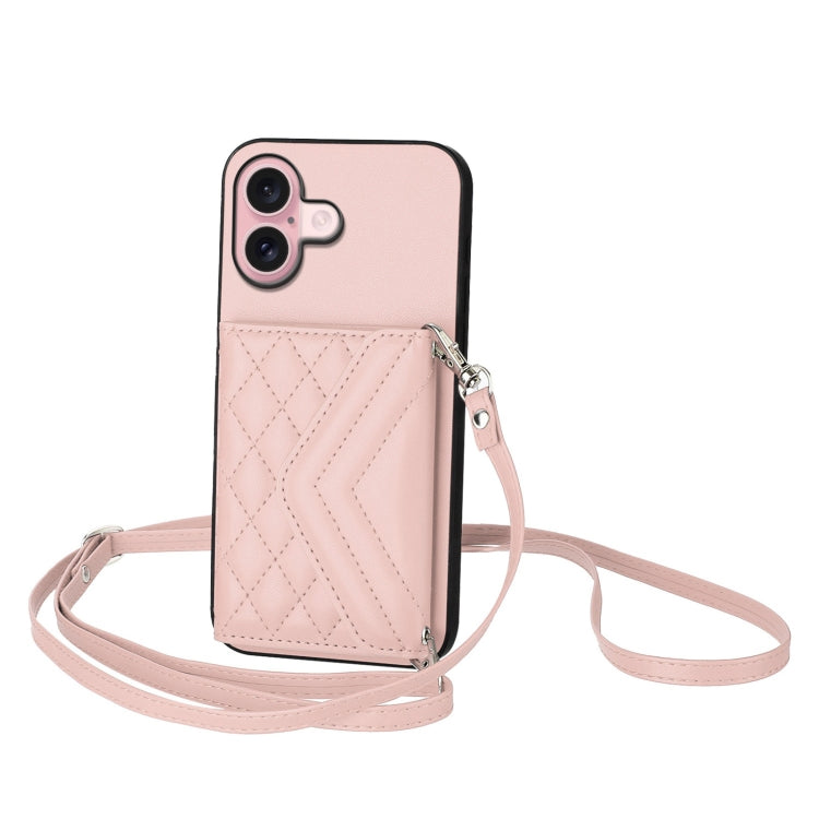 Capa de telemóvel com bolsa para cartões de textura rombica RFID com cordão longo, para iPhone 17 Pro Max, para iPhone 17 Pro, para iPhone 17, para iPhone Air, para iPhone 16 Pro Max, para iPhone 16 Pro, para iPhone 16 Plus, para iPhone 16