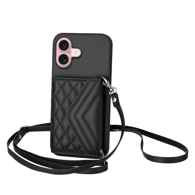 Capa de telemóvel com bolsa para cartões de textura rombica RFID com cordão longo, para iPhone 17 Pro Max, para iPhone 17 Pro, para iPhone 17, para iPhone Air, para iPhone 16 Pro Max, para iPhone 16 Pro, para iPhone 16 Plus, para iPhone 16
