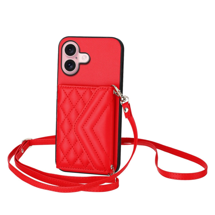 Capa de telemóvel com bolsa para cartões de textura rombica RFID com cordão longo, para iPhone 17 Pro Max, para iPhone 17 Pro, para iPhone 17, para iPhone Air, para iPhone 16 Pro Max, para iPhone 16 Pro, para iPhone 16 Plus, para iPhone 16