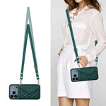 Capa de telemóvel com bolsa para cartões de textura rombica RFID com cordão longo, para iPhone 17 Pro Max, para iPhone 17 Pro, para iPhone 17, para iPhone Air, para iPhone 16 Pro Max, para iPhone 16 Pro, para iPhone 16 Plus, para iPhone 16