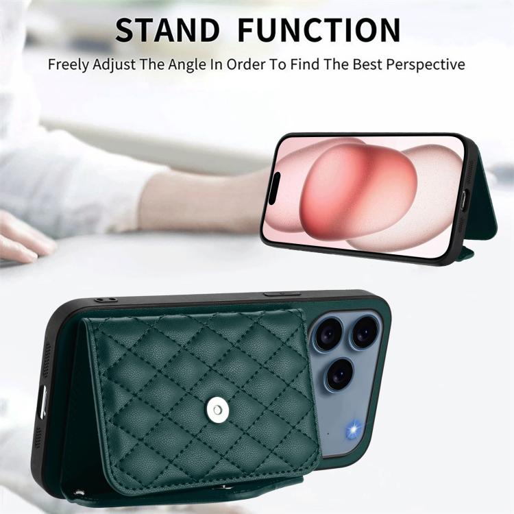 Capa de telemóvel com bolsa para cartões de textura rombica RFID com cordão longo, para iPhone 17 Pro Max, para iPhone 17 Pro, para iPhone 17, para iPhone Air, para iPhone 16 Pro Max, para iPhone 16 Pro, para iPhone 16 Plus, para iPhone 16