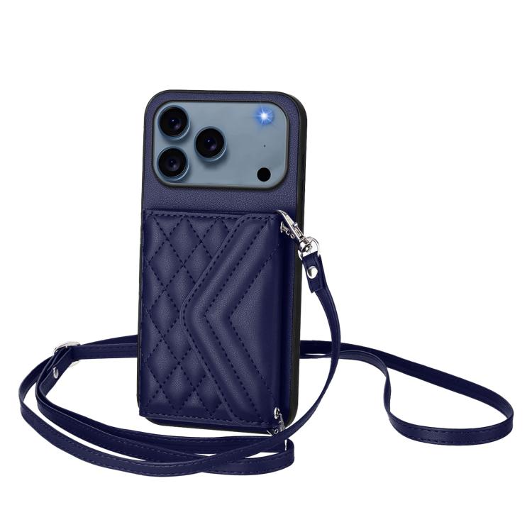 Capa de telemóvel com bolsa para cartões de textura rombica RFID com cordão longo, para iPhone 17 Pro Max, para iPhone 17 Pro, para iPhone 17, para iPhone Air, para iPhone 16 Pro Max, para iPhone 16 Pro, para iPhone 16 Plus, para iPhone 16