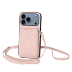 Capa de telemóvel com bolsa para cartões de textura rombica RFID com cordão longo, para iPhone 17 Pro Max, para iPhone 17 Pro, para iPhone 17, para iPhone Air, para iPhone 16 Pro Max, para iPhone 16 Pro, para iPhone 16 Plus, para iPhone 16