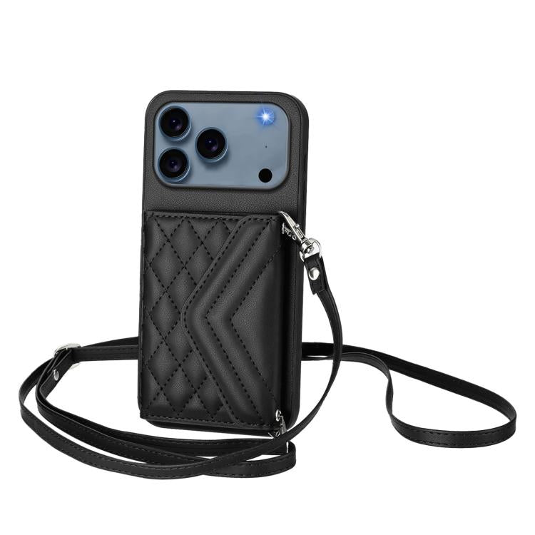 Capa de telemóvel com bolsa para cartões de textura rombica RFID com cordão longo, para iPhone 17 Pro Max, para iPhone 17 Pro, para iPhone 17, para iPhone Air, para iPhone 16 Pro Max, para iPhone 16 Pro, para iPhone 16 Plus, para iPhone 16