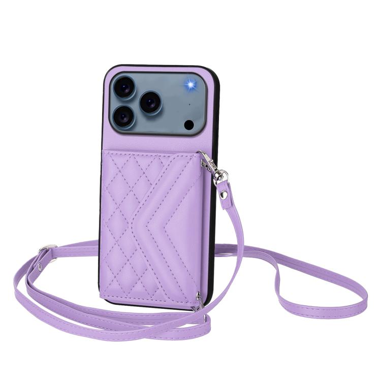 Capa de telemóvel com bolsa para cartões de textura rombica RFID com cordão longo, para iPhone 17 Pro Max, para iPhone 17 Pro, para iPhone 17, para iPhone Air, para iPhone 16 Pro Max, para iPhone 16 Pro, para iPhone 16 Plus, para iPhone 16