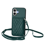 Capa de telemóvel com bolsa para cartões de textura rombica RFID com cordão longo, para iPhone 17 Pro Max, para iPhone 17 Pro, para iPhone 17, para iPhone Air, para iPhone 16 Pro Max, para iPhone 16 Pro, para iPhone 16 Plus, para iPhone 16