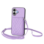 Capa de telemóvel com bolsa para cartões de textura rombica RFID com cordão longo, para iPhone 17 Pro Max, para iPhone 17 Pro, para iPhone 17, para iPhone Air, para iPhone 16 Pro Max, para iPhone 16 Pro, para iPhone 16 Plus, para iPhone 16