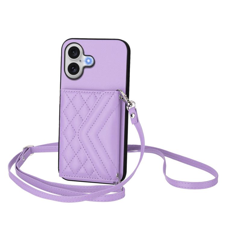 Capa de telemóvel com bolsa para cartões de textura rombica RFID com cordão longo, para iPhone 17 Pro Max, para iPhone 17 Pro, para iPhone 17, para iPhone Air, para iPhone 16 Pro Max, para iPhone 16 Pro, para iPhone 16 Plus, para iPhone 16