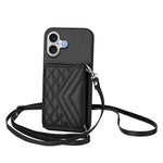 Capa de telemóvel com bolsa para cartões de textura rombica RFID com cordão longo, para iPhone 17 Pro Max, para iPhone 17 Pro, para iPhone 17, para iPhone Air, para iPhone 16 Pro Max, para iPhone 16 Pro, para iPhone 16 Plus, para iPhone 16