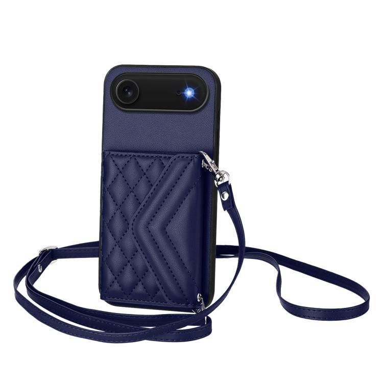 Capa de telemóvel com bolsa para cartões de textura rombica RFID com cordão longo, para iPhone 17 Pro Max, para iPhone 17 Pro, para iPhone 17, para iPhone Air, para iPhone 16 Pro Max, para iPhone 16 Pro, para iPhone 16 Plus, para iPhone 16