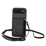 Capa de telemóvel com bolsa para cartões de textura rombica RFID com cordão longo, para iPhone 17 Pro Max, para iPhone 17 Pro, para iPhone 17, para iPhone Air, para iPhone 16 Pro Max, para iPhone 16 Pro, para iPhone 16 Plus, para iPhone 16