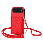 Capa de telemóvel com bolsa para cartões de textura rombica RFID com cordão longo, para iPhone 17 Pro Max, para iPhone 17 Pro, para iPhone 17, para iPhone Air, para iPhone 16 Pro Max, para iPhone 16 Pro, para iPhone 16 Plus, para iPhone 16