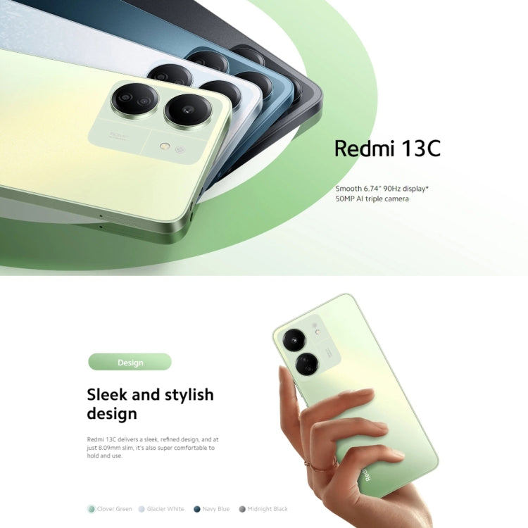 Xiaomi Redmi 13C 5G, 6,74 polegadas MIUI 14 MediaTek Dimensity 6100+ Octa Core 2,2GHz, NFC, Rede: 5G, Não suporta Google Play, 6GB+128GB
