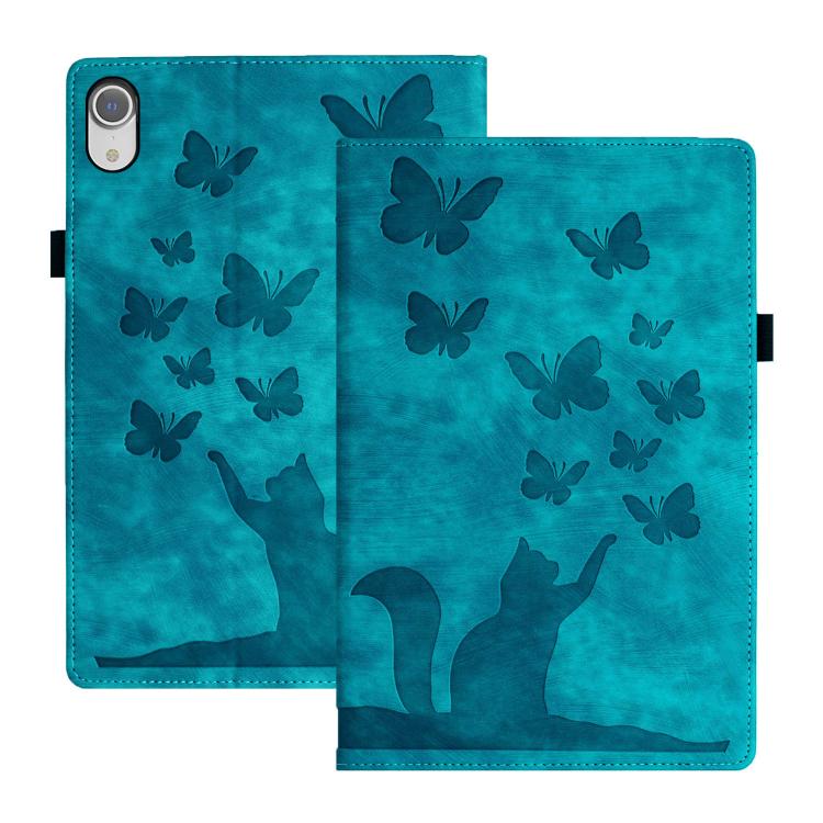 Capa para Tablet em Pele com Relevo de Gato Borboleta, Para iPad Air 13 2026 / 2025 / 2024, Para iPad Air 11 2026 / 2025 / 2024, Para iPad Pro 13 2025 / 2024, Para iPad Pro 11 2025 / 2024, Para iPad mini 2024 / 2021