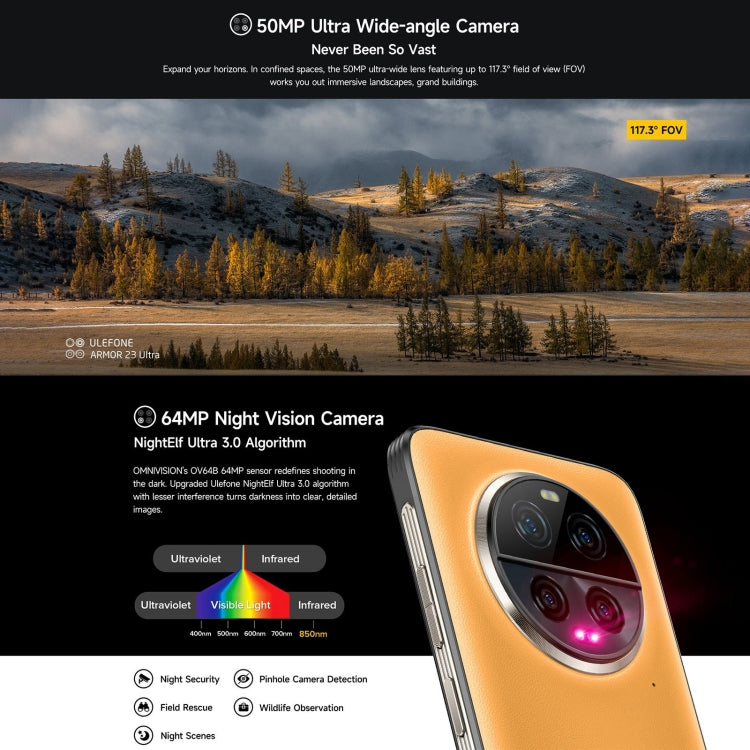 Ulefone Armor 23 Ultra Rugged Phone, 6,78 polegadas Android 13 MediaTek Dimensity 8020 Octa Core até 2,6GHz, Rede: 5G, NFC, OTG, Mensagens por satélite, 12GB+512GB