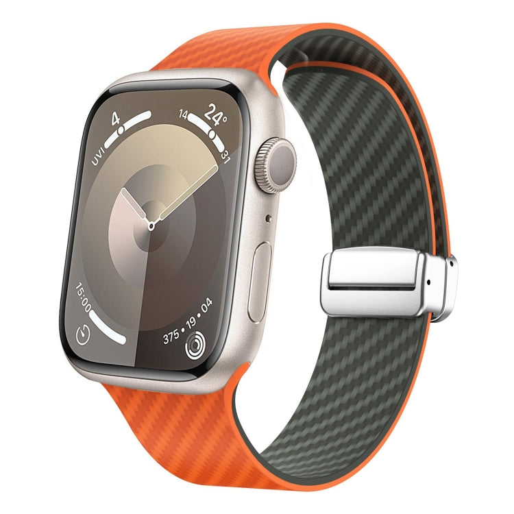 Correia de relógio com fivela magnética prateada em fibra de carbono, para Apple Watch Series 9 45mm, para Apple Watch Series 9 41mm, para Apple Watch Ultra 49mm