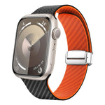Correia de relógio com fivela magnética prateada em fibra de carbono, para Apple Watch Series 9 45mm, para Apple Watch Series 9 41mm, para Apple Watch Ultra 49mm