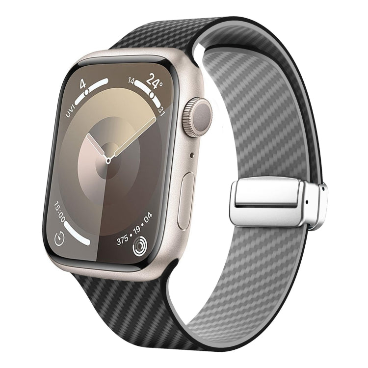 Correia de relógio com fivela magnética prateada em fibra de carbono, para Apple Watch Series 9 45mm, para Apple Watch Series 9 41mm, para Apple Watch Ultra 49mm