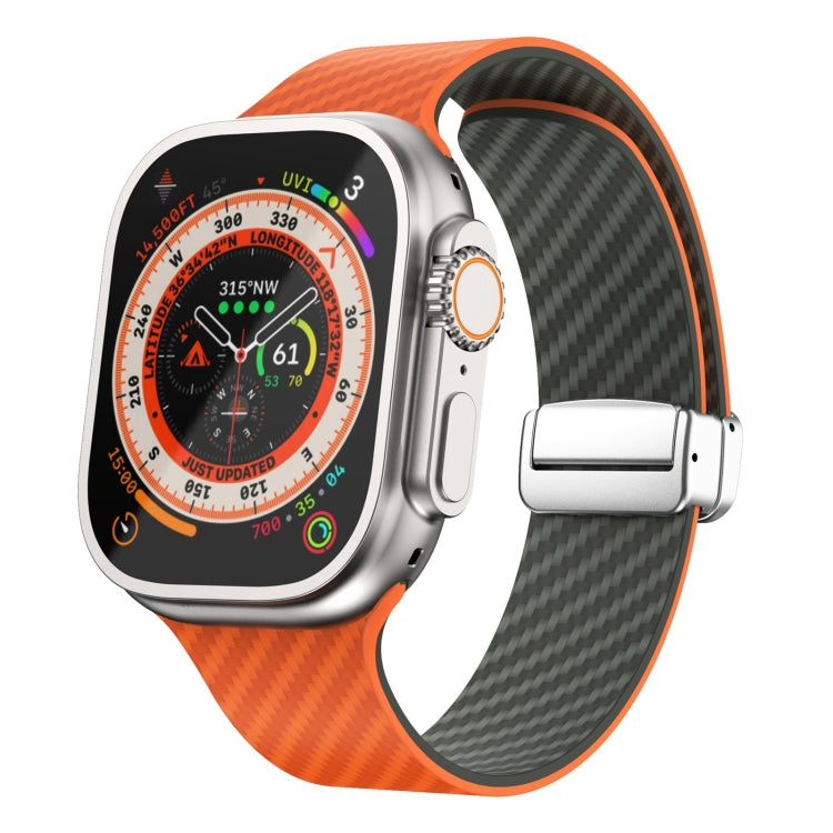 Correia de relógio com fivela magnética prateada em fibra de carbono, para Apple Watch Series 9 45mm, para Apple Watch Series 9 41mm, para Apple Watch Ultra 49mm