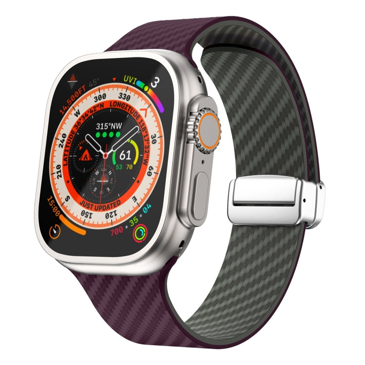Correia de relógio com fivela magnética prateada em fibra de carbono, para Apple Watch Series 9 45mm, para Apple Watch Series 9 41mm, para Apple Watch Ultra 49mm