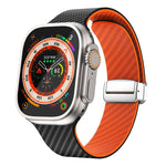 Correia de relógio com fivela magnética prateada em fibra de carbono, para Apple Watch Series 9 45mm, para Apple Watch Series 9 41mm, para Apple Watch Ultra 49mm