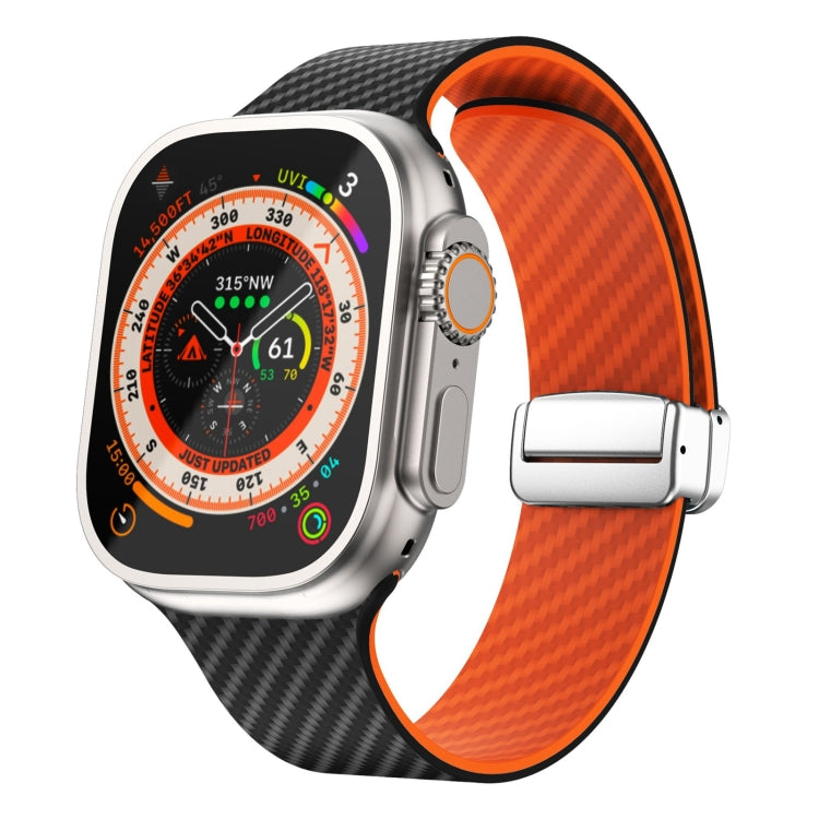 Correia de relógio com fivela magnética prateada em fibra de carbono, para Apple Watch Series 9 45mm, para Apple Watch Series 9 41mm, para Apple Watch Ultra 49mm