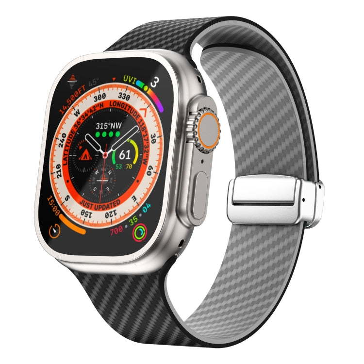 Correia de relógio com fivela magnética prateada em fibra de carbono, para Apple Watch Series 9 45mm, para Apple Watch Series 9 41mm, para Apple Watch Ultra 49mm