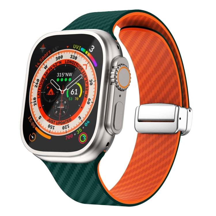 Correia de relógio com fivela magnética prateada em fibra de carbono, para Apple Watch Series 9 45mm, para Apple Watch Series 9 41mm, para Apple Watch Ultra 49mm