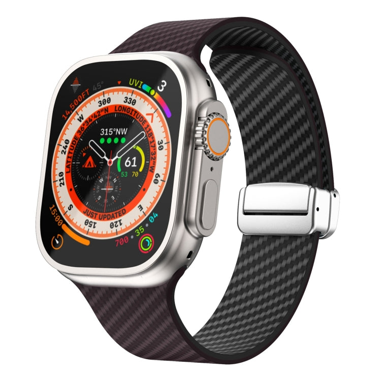 Correia de relógio com fivela magnética prateada em fibra de carbono, para Apple Watch Series 9 45mm, para Apple Watch Series 9 41mm, para Apple Watch Ultra 49mm