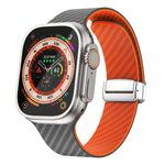 Correia de relógio com fivela magnética prateada em fibra de carbono, para Apple Watch Series 9 45mm, para Apple Watch Series 9 41mm, para Apple Watch Ultra 49mm