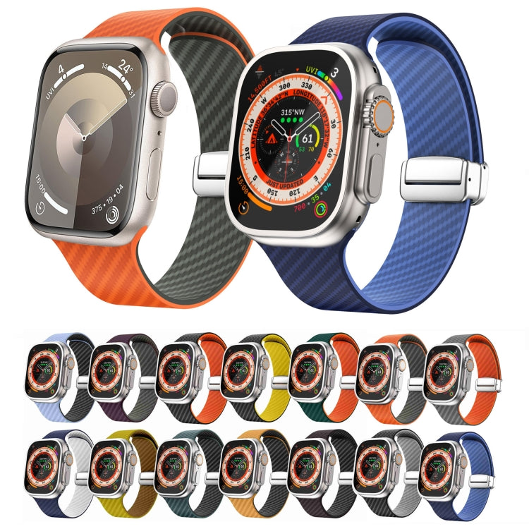 Correia de relógio com fivela magnética prateada em fibra de carbono, para Apple Watch Series 9 45mm, para Apple Watch Series 9 41mm, para Apple Watch Ultra 49mm