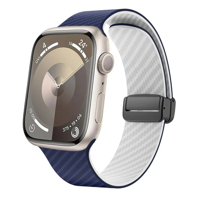 Correia de Relógio com Fivela Magnética Preta em Fibra de Carbono, Para Apple Watch 42mm, Para Apple Watch 38mm