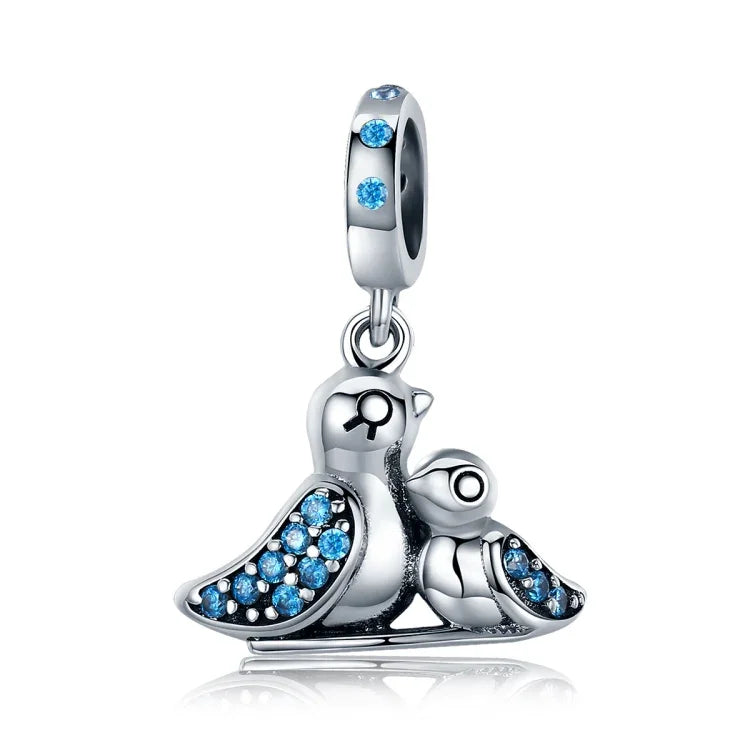 Acessórios para Pulseira com Pássaro e Pedra Azul Incrustada em Prata S925