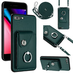 Capa de telemóvel com bolsa para cartões e suporte de anel com cordão longo, para iPhone 8 Plus / 7 Plus