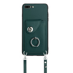 Capa de telemóvel com bolsa para cartões e suporte de anel com cordão longo, para iPhone 8 Plus / 7 Plus