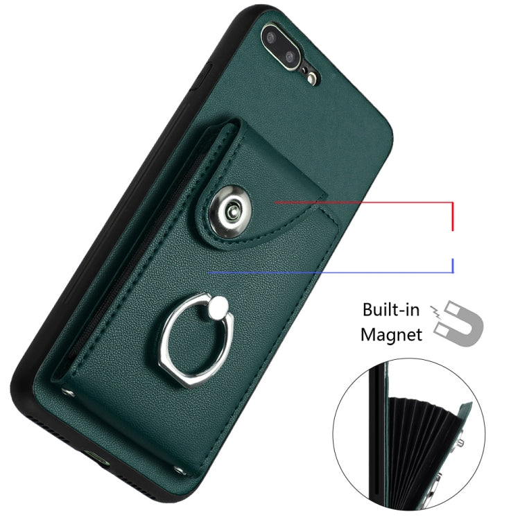 Capa de telemóvel com bolsa para cartões e suporte de anel com cordão longo, para iPhone 8 Plus / 7 Plus