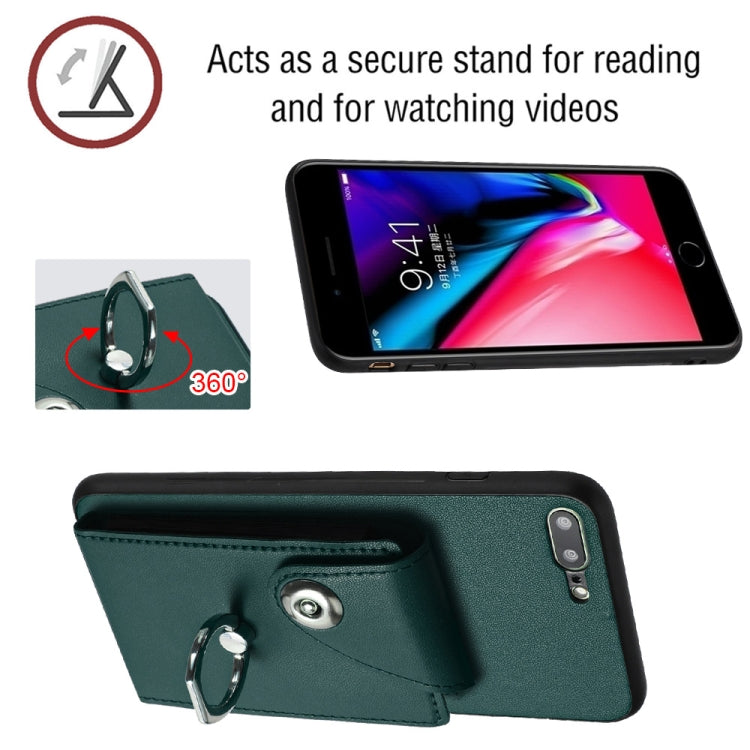 Capa de telemóvel com bolsa para cartões e suporte de anel com cordão longo, para iPhone 8 Plus / 7 Plus